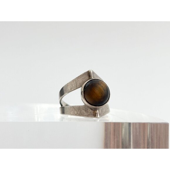 Genuine Tiger's Eye Israeli Made 925 sterling Silver Vintage Ring - sz 6.5 - Picture 2 of 10